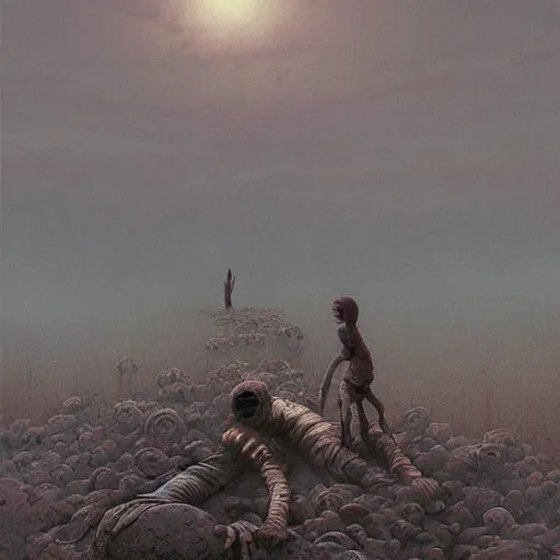 Image similar to end of the world, grunge, horror, loony toons style, illustrated by zdzisław Beksiński and greg rutkowski.