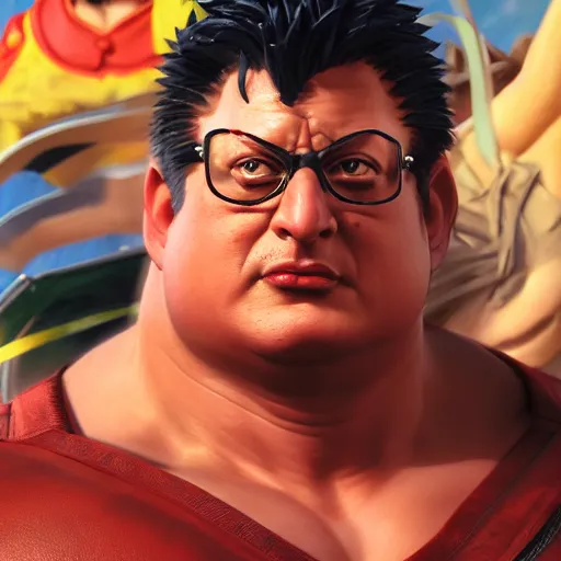 Image similar to wayne knight as e. honda street fighter, portrait, ultra realistic, concept art, intricate details, highly detailed, photorealistic, octane render, 8 k, unreal engine, art by frank frazetta, simon bisley, brom