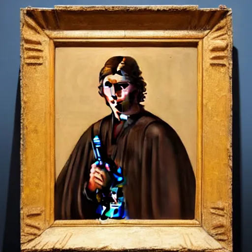 Prompt: a portrait painting of luke from star wars in a renaissance style hanging in the louvre