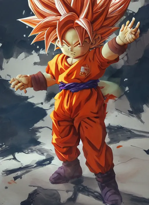 Prompt: semi reallistic gouache gesture painting, by yoshitaka amano, by ruan jia, by Conrad roset, by dofus online artists, detailed anime 3d render of goku KID super Saiyan, young goku blond,crono, Dragon Quest, crono, goku, portrait, cgsociety, artstation, rococo mechanical, Digital reality, sf5 ink style, dieselpunk atmosphere, gesture drawn