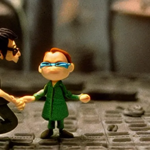 Image similar to claymation scene of the matrix