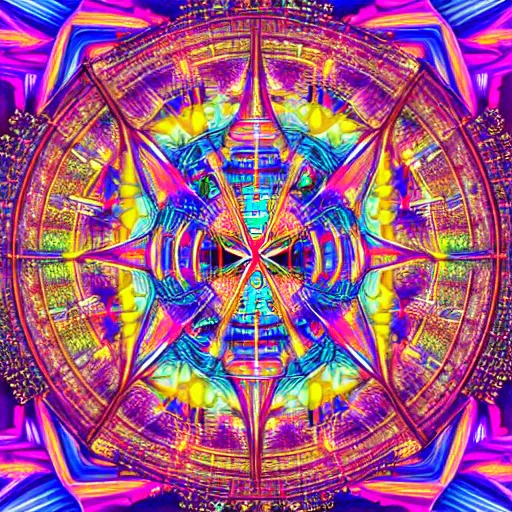 Prompt: an isometric cityscape illustration kaleidoscopic neon colors trending on artstation 4 k intricate extremely detailed digital art by alex grey infinite wisdom sacred geometry