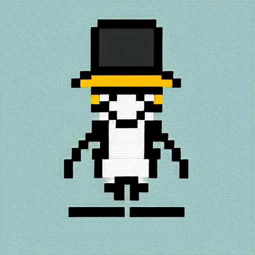 Prompt: spider wearing a top hat. pixel art. character concept.
