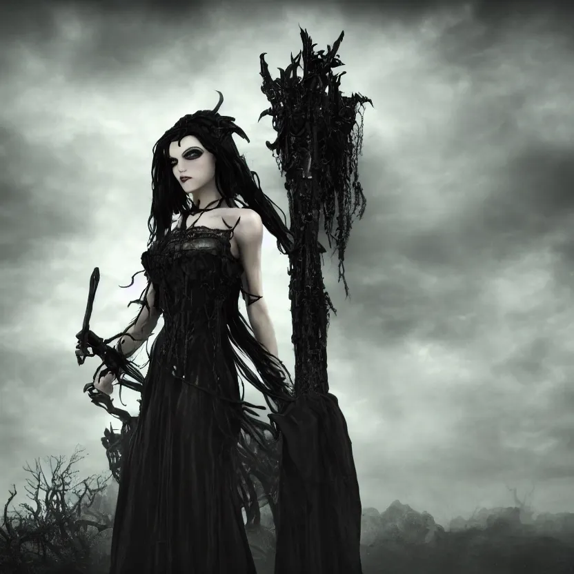 Image similar to stunning Gothic goddess of beauty, dark and mysterious, atmospheric, ominous, eerie, cinematic, Epic, 8k, 4k, ultra detail, ultra realistic, rendered by awesomeness