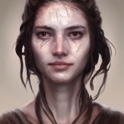 Image similar to portrait of an woman by Greg Rutkowski, she is about 20 years old, pretty, long brown wavy hair, scar near her mouth that makes her look like she's smiling all the time, wearing jedi robes, Star Wars Expanded Universe, highly detailed portrait, digital painting, artstation, concept art, smooth, sharp foccus ilustration, Artstation HQ