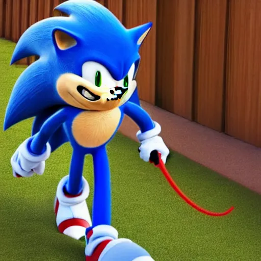 Image similar to sonic walking his dog