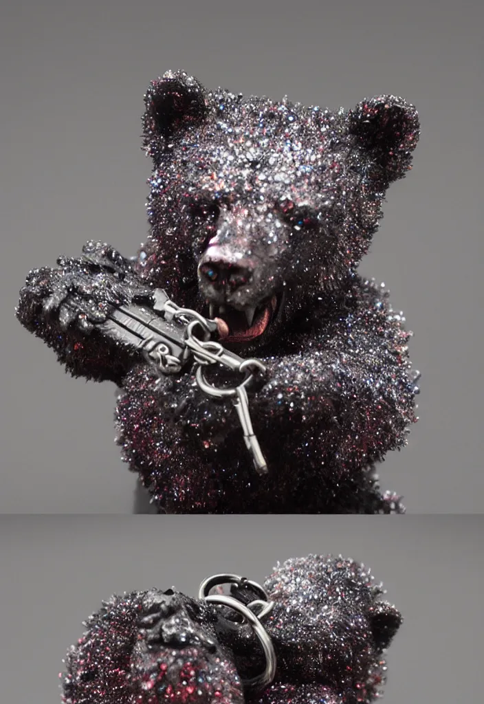 Prompt: a deep coloured crystalized bear keychain by greg rutkowski, sung choi, mitchell mohrhauser, maciej kuciara, johnson ting, maxim verehin, peter konig, 8 k photorealistic, cinematic lighting, hd, high details, dramatic, atmosphereric