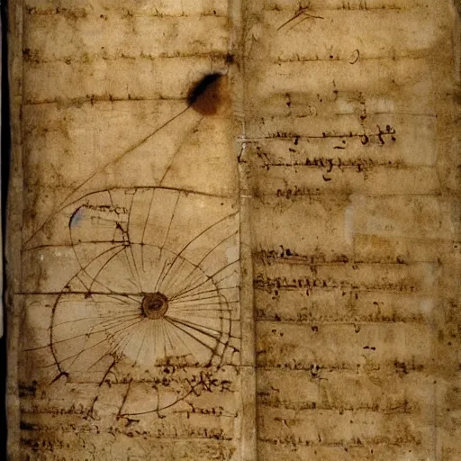 Prompt: ancient da vinci manuscript with pictures of airplanes