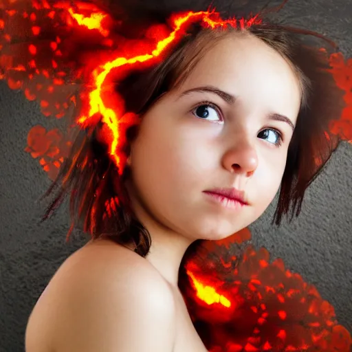 Prompt: portrait of cute girl made of lava magma