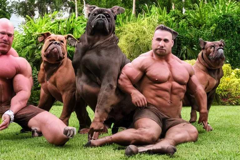 Image similar to strong muscle bull dogs posing in the yard