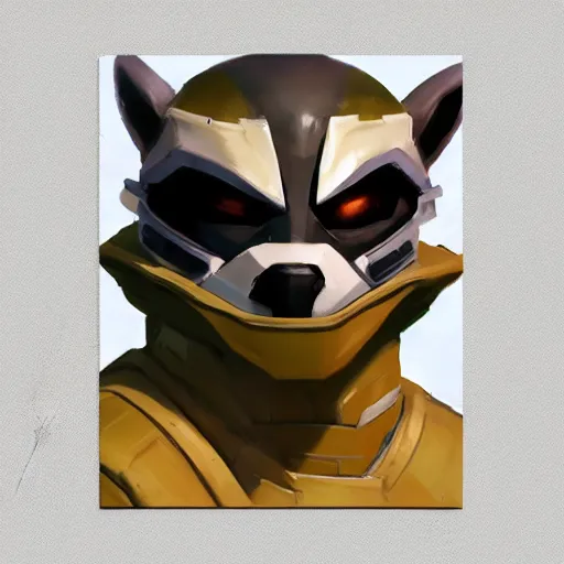 Image similar to greg manchess portrait painting of armored rocket raccoon as overwatch character, medium shot, asymmetrical, profile picture, organic painting, sunny day, matte painting, bold shapes, hard edges, street art, trending on artstation, by huang guangjian and gil elvgren and sachin teng