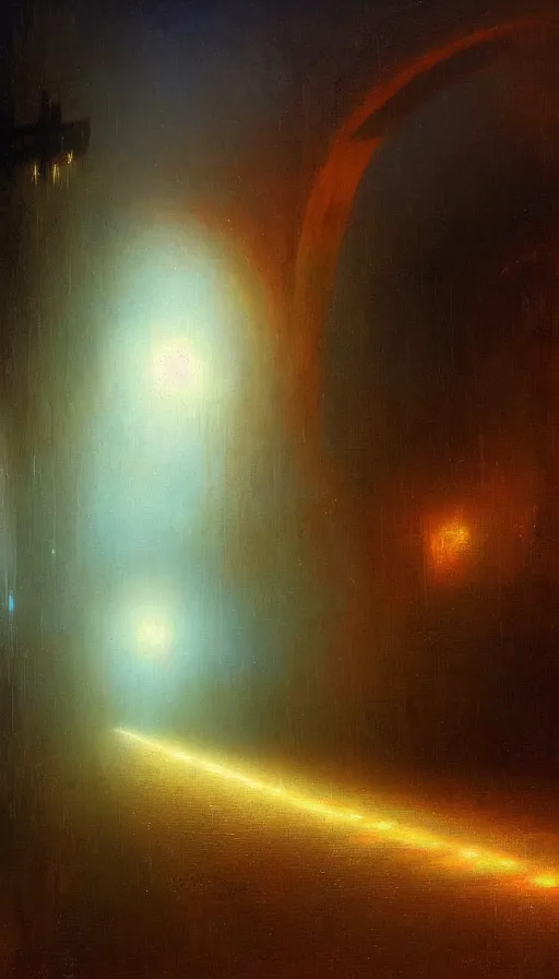 Image similar to a train driving through a psychedelic tunnel, by ivan aivazovski,