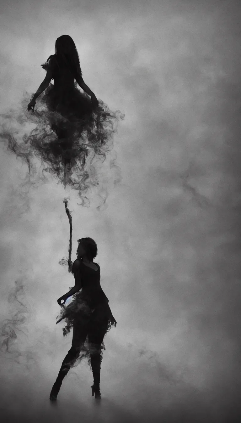 Prompt: black dark fantasy smoke on night field, single girl silhouette, hyper detailed, vignette, ground, unfocused, realistic