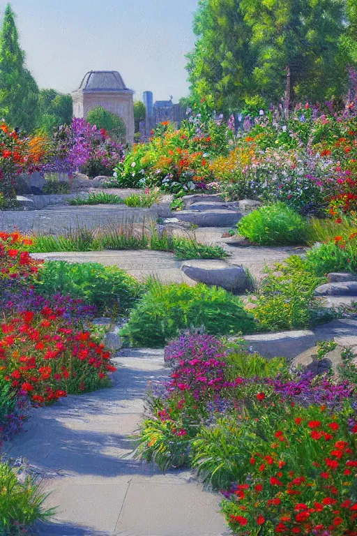 Image similar to mcgovern centennial gardens, oil on canvas, intricate, landscape, 8 k highly professionally detailed, hdr, cgsociety