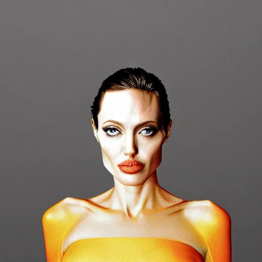 Image similar to an orange with the face of angelina jolie