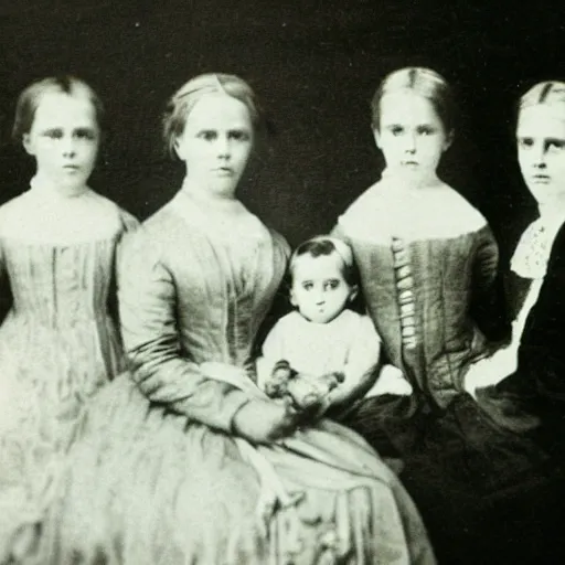 Image similar to a ghost captured in a 1 8 0 0 s family portrait, historical photograph