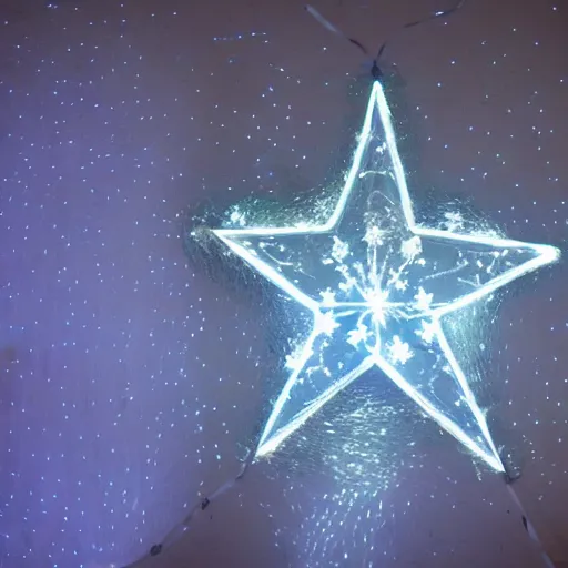 Prompt: star made of ice, christmas lights in the background