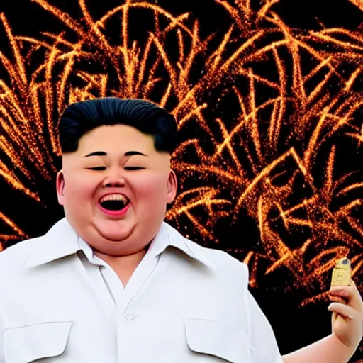 Image similar to fireworks that look like a screaming kim jong un doll