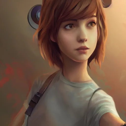 Image similar to a selfie of max caulfield, fantasy, intricate, young and cute, highly detailed, digital painting, artstation, concept art, smooth, sharp focus, illustration, unreal engine, life is strange, Edouard Caplain