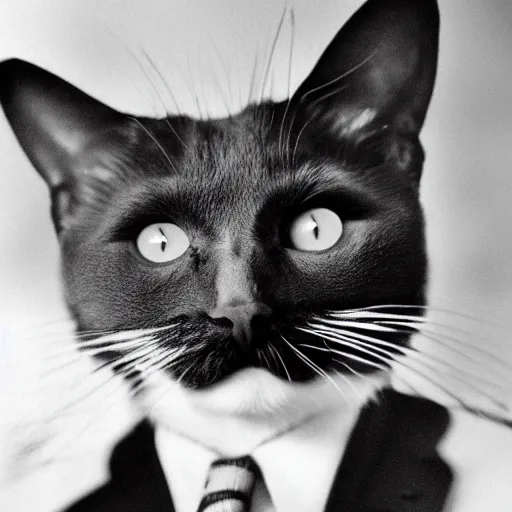 Image similar to a cat dressed like a 1 9 3 0's dictator, close up angle, moustache