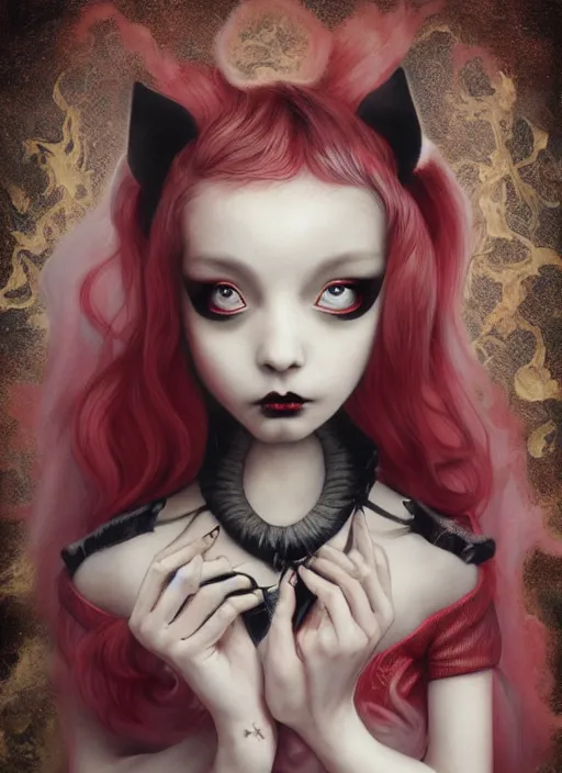Image similar to pop surrealism, lowbrow art, realistic cute babymetal painting, japanese street fashion, hyper realism, muted colours, rococo, natalie shau, loreta lux, tom bagshaw, mark ryden, trevor brown style,