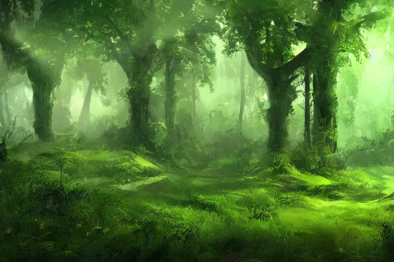 Image similar to lush green forest, concept art trending on artstation,