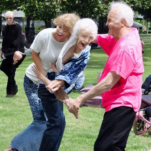 Image similar to taylor swift shoving old people over in the park