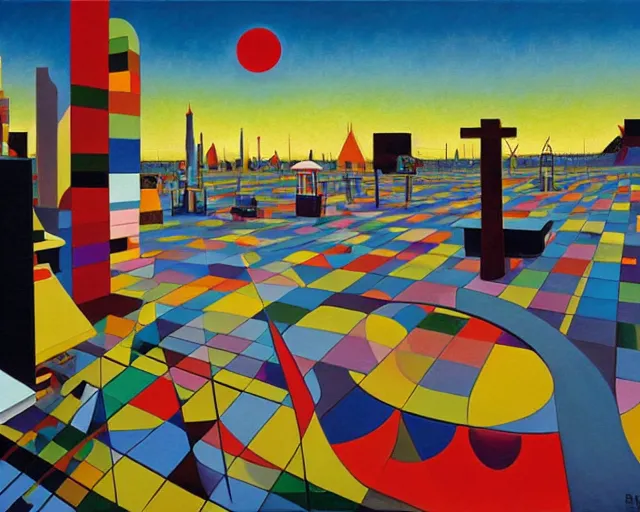 Image similar to a painting by guy billout and kandinsky