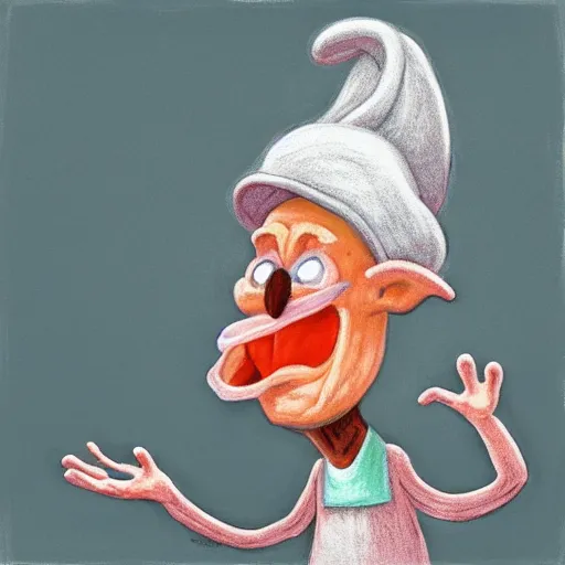 Prompt: Chalk Pastel, crazy cooky old woman, wearing a funny hat, yelling expression, trending on artstation, behance, dribbble