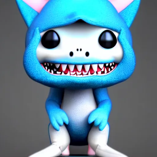 Image similar to cute baby shark with short blue fur smiling, funko pop, beanie baby, daz 3 d, octane render, studio lighting