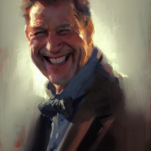 Prompt: a happy man, painted by Craig Mullins