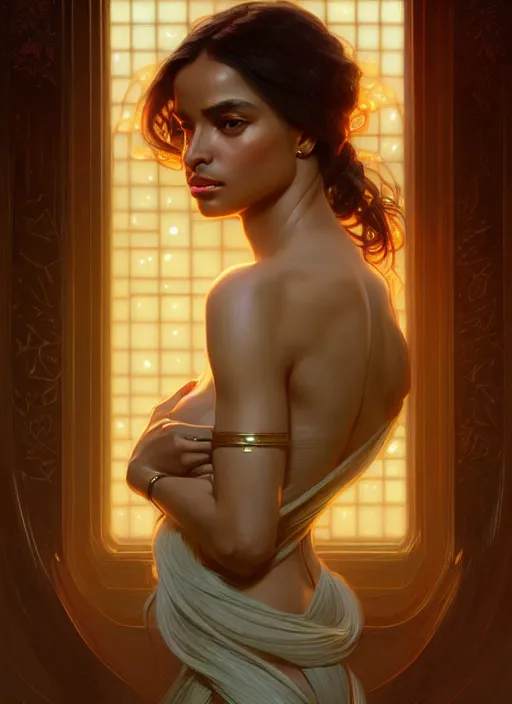 Image similar to portrait of ciara, intricate, elegant, glowing lights, highly detailed, digital painting, artstation, glamor pose, concept art, smooth, sharp focus, illustration, art by wlop, alphonse mucha and greg rutkowski