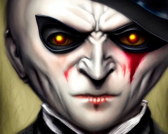 Image similar to closeup profile portrait of jack the ripper as batman, nicoletta ceccoli, mark ryden, lostfish, max fleischer, hyper realistic, artstation, illustration, digital paint, matte paint, vivid colors, bright, cheerful, detailed and intricate environment