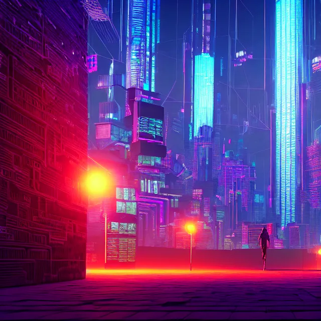 Image similar to 3 d render of, in the distance a cyberpunk blockchain city is seen, blockchain, symmetry, painted, intricate, volumetric lighting, beautiful, rich deep colors masterpiece, sharp focus, ultra detailed, in the style of dan mumford and marc simonetti