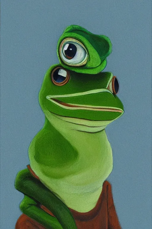 Image similar to a portrait of Pepe the Frog by Elin Danielson-Gambogi,