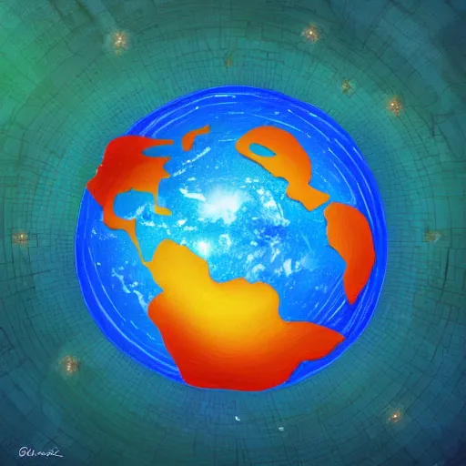 Image similar to earth in the shape of an atom, digital art, art station, illustration