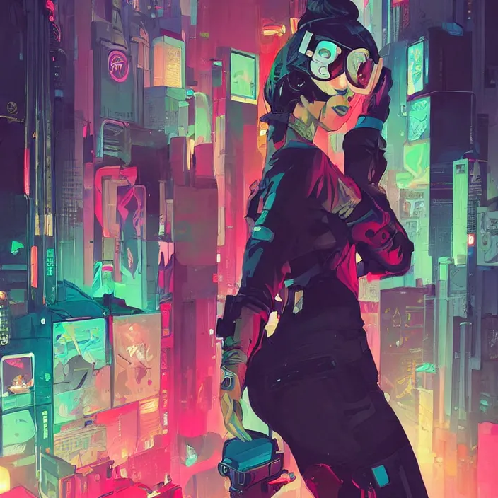 Prompt: a colorful comic noir illustration painting of a cyberpunk girl by sachin teng and sam yang!! and artgerm!! and lois van baarle and ross tran!!. in style of digital art, symmetry, sci fi, hyper detailed. octane render. trending on artstation