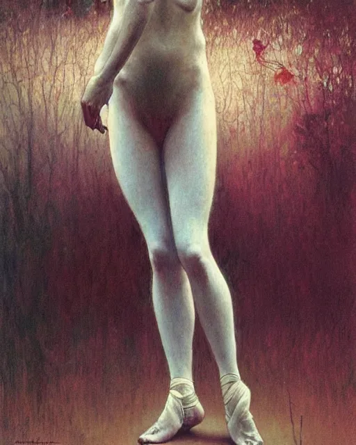 Image similar to the ballerina seen at the end of a human's life, painted by zdzislaw beksinski and artgerm and greg rutkowski and alphonse mucha