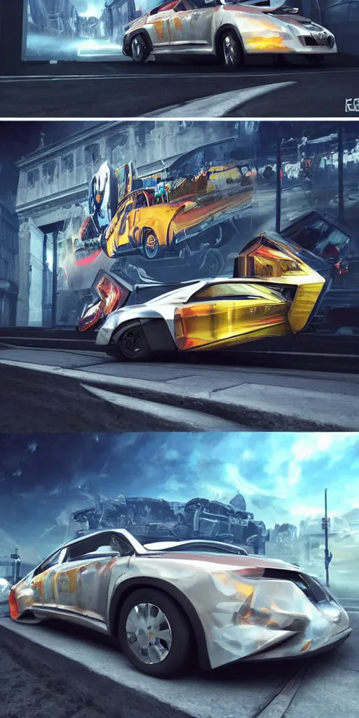 Image similar to sci-fi 3d car and wall structure car on the coronation of napoleon painting and digital billboard in the middle trending on artstation octane render pinterest keyshot product render pinterest reflections gloss shiny