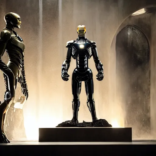 Image similar to prometheus movie still frame by giger, onyx and alabaster cyclops mcu ironman