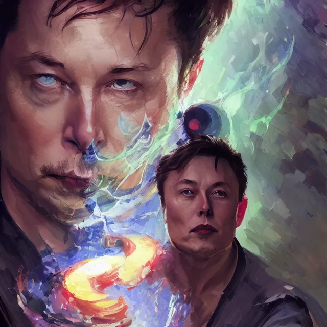 Image similar to Elon Musk as a waterbender, portrait, elegant, intricate, digital painting, artstation, concept art, smooth, sharp focus, illustration, art by konstantin korovin and Daniel F. Gerhartz and john howe