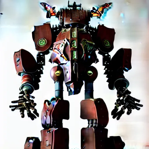 Prompt: occultist mecha inscribed with runes, demonic mechanical exoskeleton wearing hardsurface armour by simon stalenhag, frank gehry, jeff koons, bandai box art