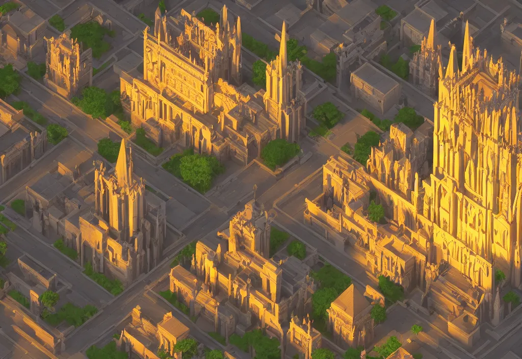 Prompt: isometric voxel cathedral, cinematic lighting, 4k