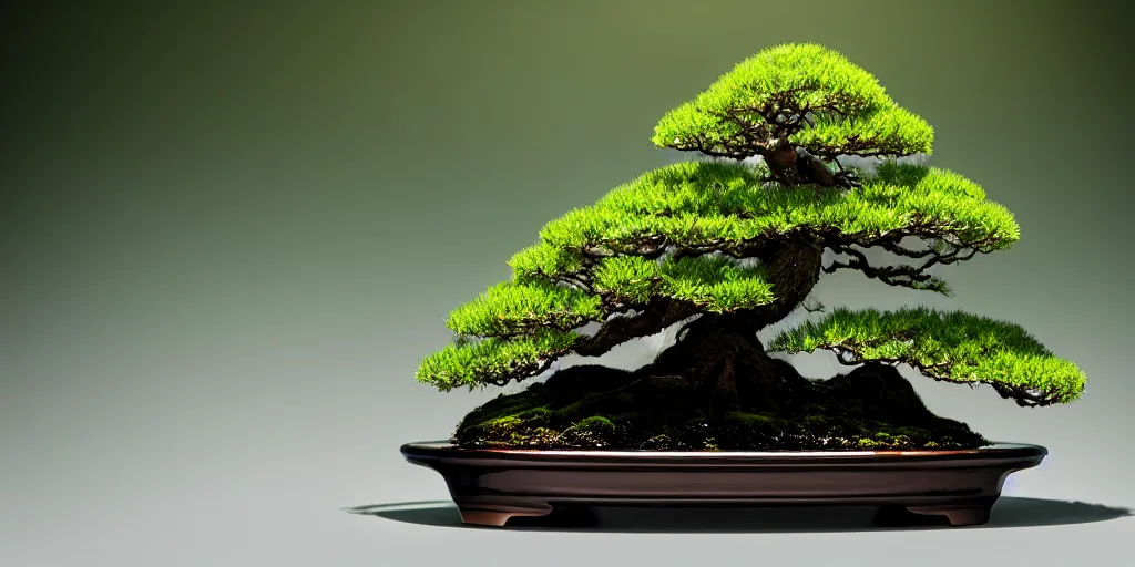 Prompt: photo bonsai cedar on a small angular cnn precious emerald in the water, gold hour, soft lighting, light fog, medium full shot, volumetric lighting, beautiful, ultra detailed, cgsociety by leesha hannigan, 3 5 mm, fujifilm, cinematic, realistic