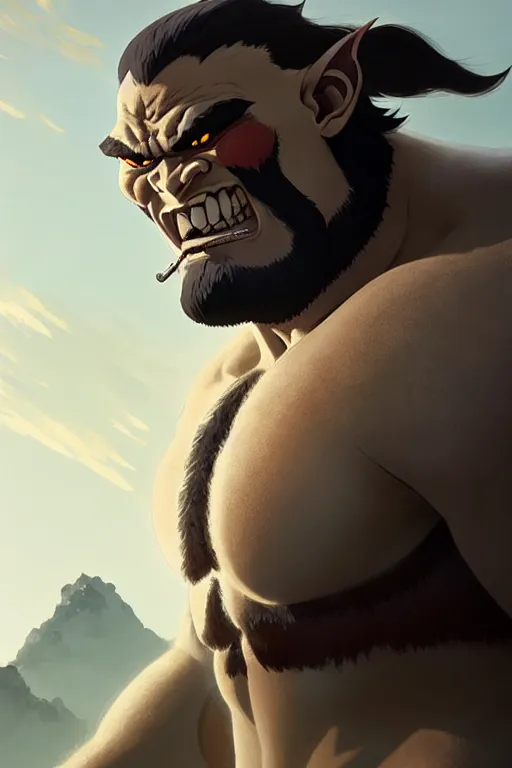 Image similar to orc barbarian male, finely detailed perfect face, exquisite details, earth magic, mid view, design on a white background, by studio muti, greg rutkowski makoto shinkai takashi takeuchi studio ghibli