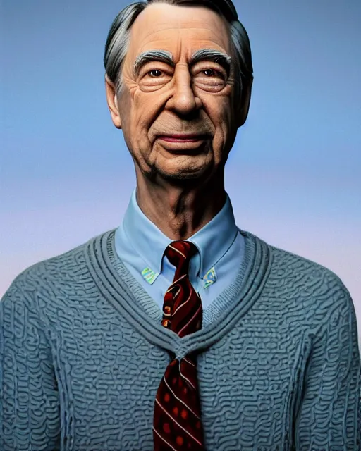 Prompt: portrait ultra dimensional mr rogers entity, accidentally tripping on dmt and acid, psychedelic experience, overwhelming psychosis of self realization and burning awakening, ultra high definition, unreal engine 5, hyperrealism, masterpiece composition, by casey weldon, barclay shaw 8 k photorealistic
