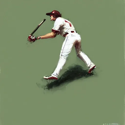 Image similar to baseball player hitting the ball with the baseball bat in the middle of the game and in front of everyone in the stadium, james gurney painting style, greg rutkowski, artstation