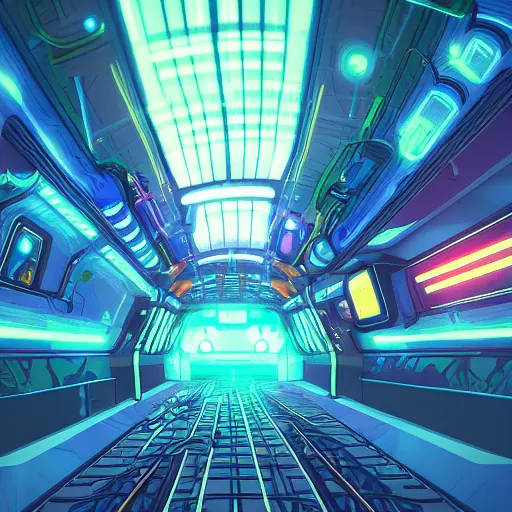 Image similar to an interdimensional travelling train, cyberpunk aesthetic, abstract, highly - detailed