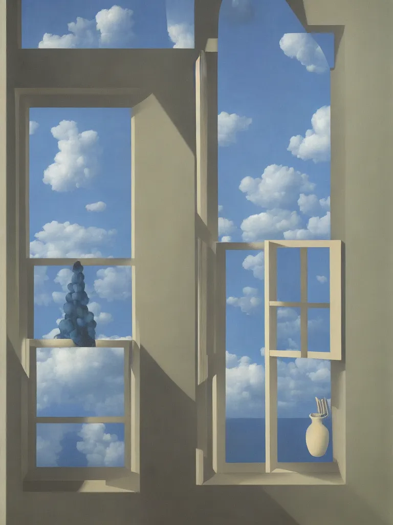 Image similar to the window by rene magritte, detailed painting, hd, hq, high resolution, high detail, 4 k, 8 k