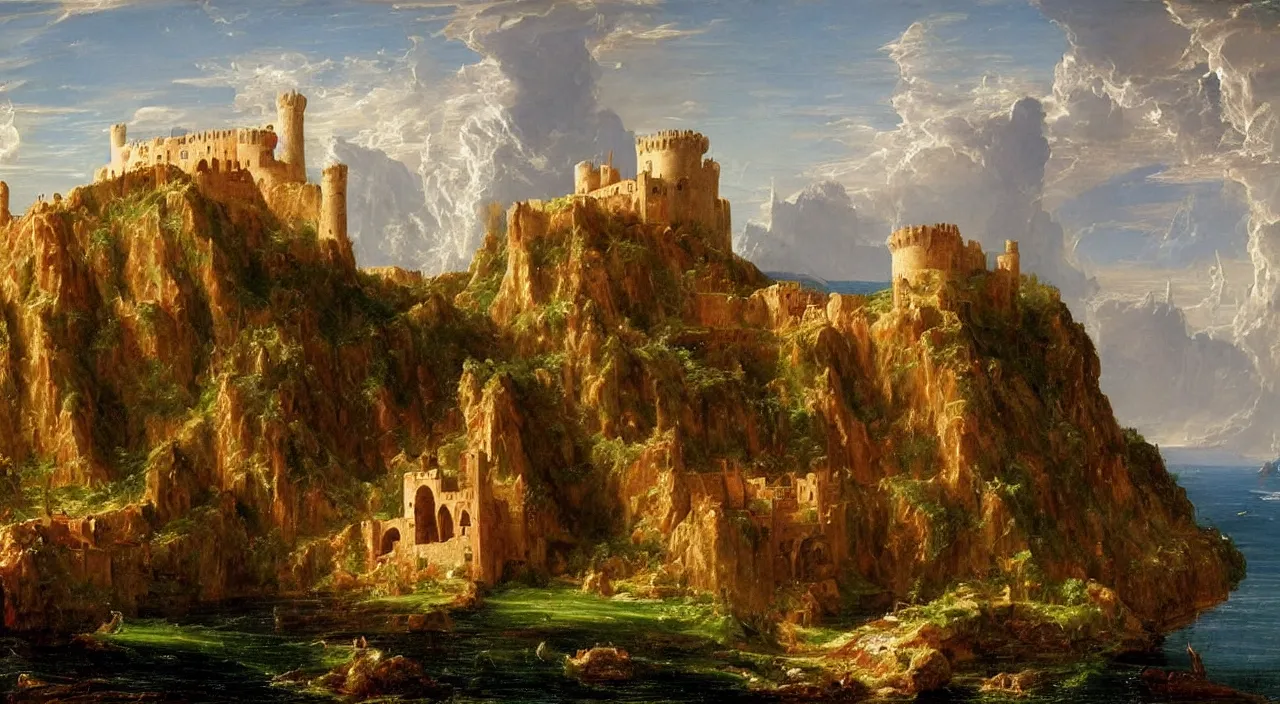 Prompt: a byzantine castle, by Thomas Cole